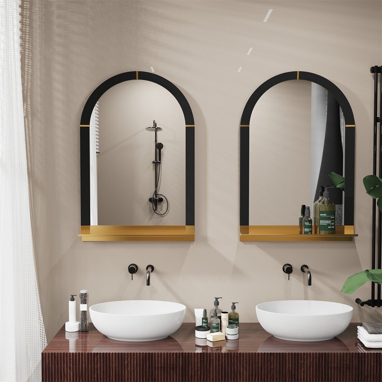 Arch Decor Accent Mirror Bathroom Fireplace Black Frame Gold Base Vanity Mirror